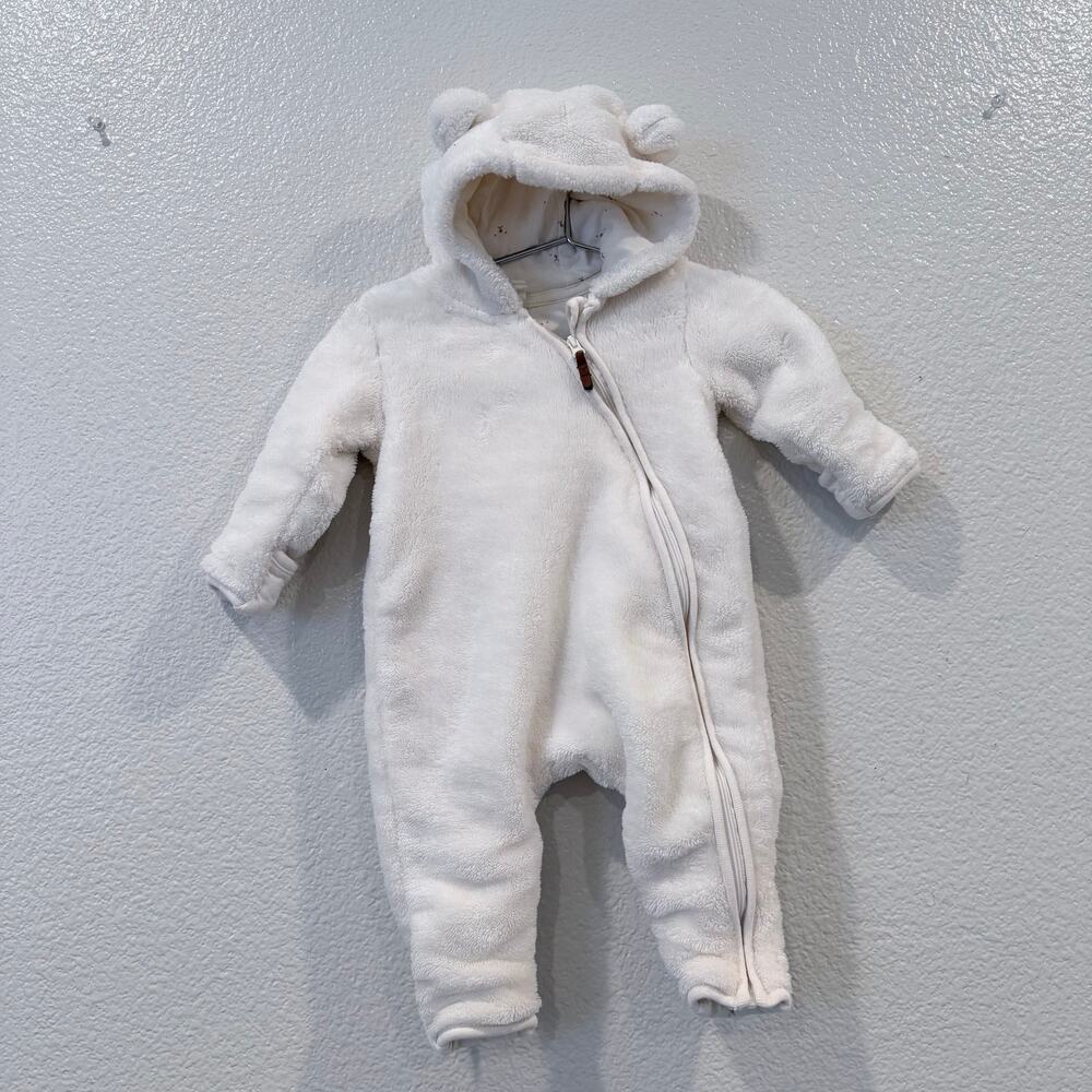 H&M Zip Bear Bunting Footie Onesie Ear Hoodie cream ivory